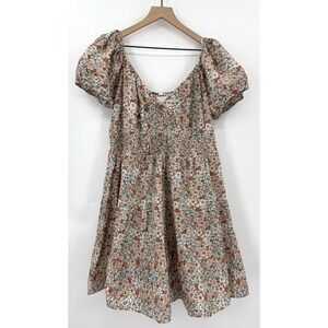 Arula Dress Womens 2X Beige Green Floral Cottage Boho Cotton NEW